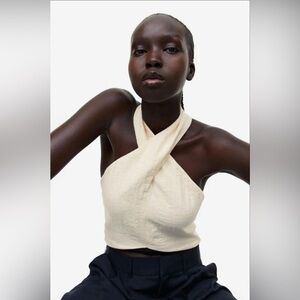 H&M Cream Backless Halter Crop Top